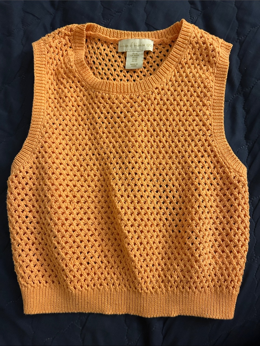 House of Harlow 1960 Sleeveless Open-Knit Orange Sweater Vest